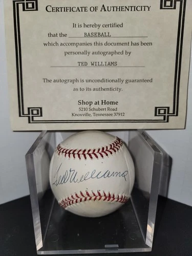 Ted Williams Autographed Baseball With coA Boston Red Sox War Hero