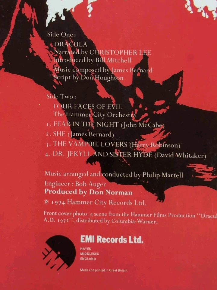 Hammer DRACULA w/ Christopher Lee Vinyl  1st Press 1974 Universal Monster P264 Foto 4 de 4
