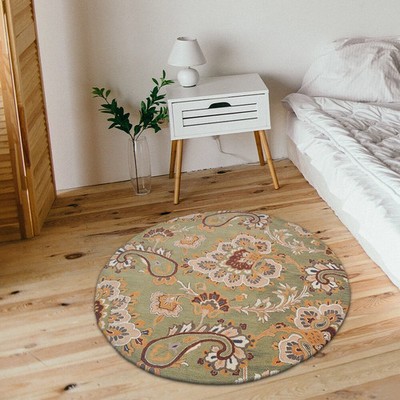 Handmade wool carpet,Hand Tufted Wool 8'x8' Round  Floral Green Area Rug
