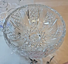VINTAGE HAND CUT CRYSTAL LEAD 9' BOWL BOHEMIAN STARBURST GERMAN BRILLIANT CUT