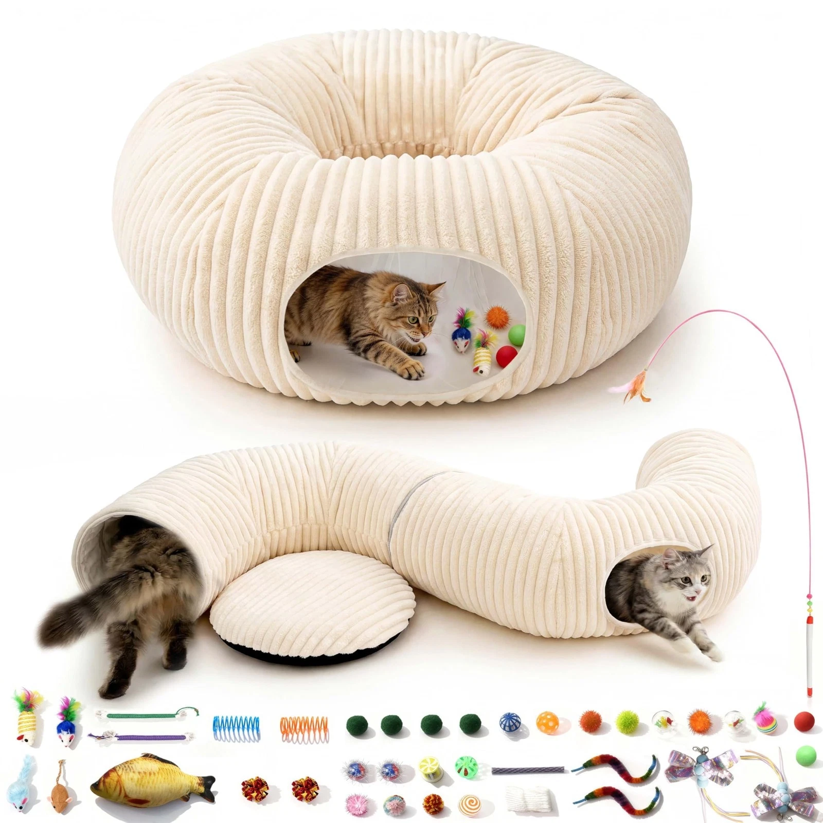 Cat Tunnel Bed 40 PCS Interactive Toy Collapsible Play Tube Indoor Kitten White