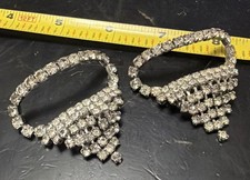 Vintage Mid Century Musi Signed Prong Set Rhinestone Shoe Clips 2  X 1.75  Pair