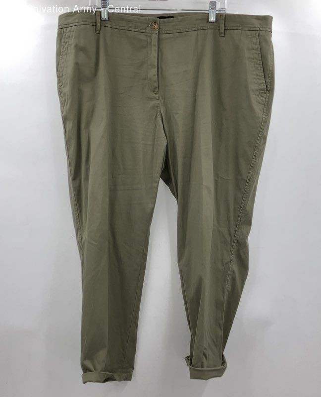 Talbots Womens Green Cotton Blend Flat Front Straight Leg Chino Pants Size 20W