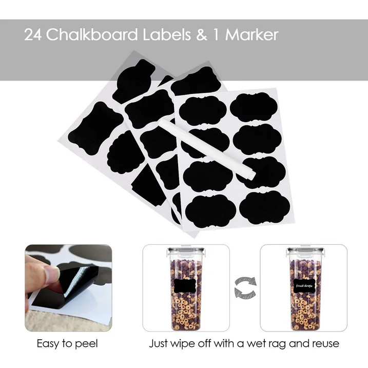 Set of 4 Airtight Cereal Containers, 135.2 fl oz, Pantry Storage – Black