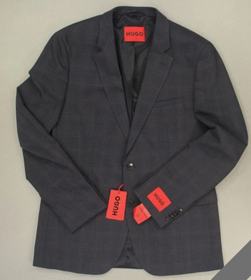Hugo Boss Modern Fit Sport Coat Suit Jacket Blazer Mens 42 Long Dark Blue Plaid