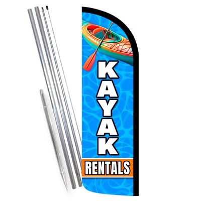 Kayak Rentals Premium Windless Feather Flag Bundle (Complete Kit) OR Optional Re