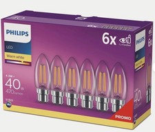 Philips LED Premium Classic Clear Candle Filament Light Bulb B22 Bayonet, 6 Pack