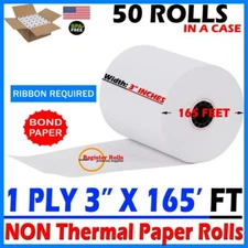 White Bond Paper Rolls, 3" x 165' - Case of 50 rolls Brand New RegisterRolls®