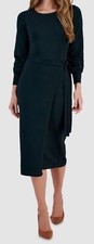 Taylor Women's Green Belted Puff Sleeve Sweater Dress Size S