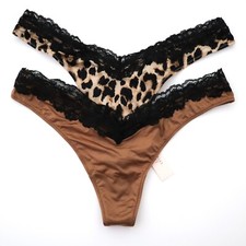 2 Victoria's Secret High Leg Lace Trim Thong Satin Smooth Panty Lot M MEDIUM