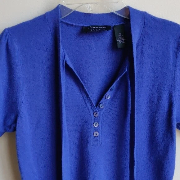 CONTEXT Suéter de Cachemira Manga Corta Henley con Corbata Azul Eléctrico S Foto 4 de 4