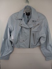 Lamarque Women's Xs Zern Blue 80's Dylan Cropped Leather Biker Jacket Nwt