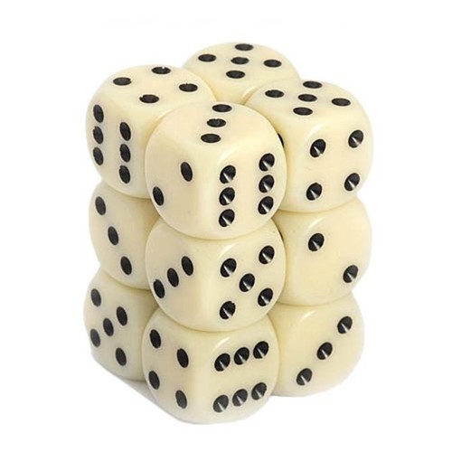 Chessex Opaque dice set Ivory & black set of 12 standard dice set 16mm