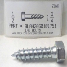 1/2x1-3/4 HEX HEAD LAG BOLTS STEEL ZINC PLATED 15 