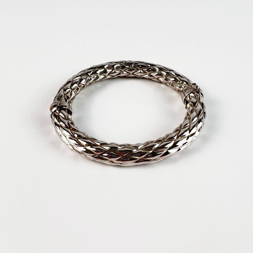 Brazalete unisex italiano de plata de ley tejido con patrón de diamantes con bisagras - Imagen 2 de 6