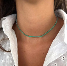 10.00Ct Green Emerald Lab Created Women's Tennis Necklace 14K White Gold Plated