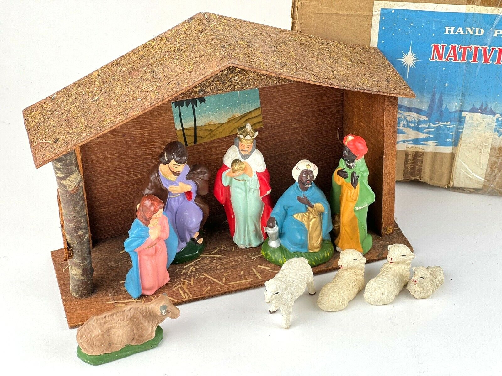 Vintage Hand Painted Nativity Set Paper Mache Made in Japan with