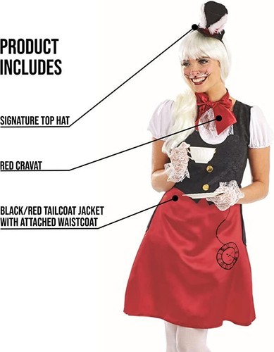 Damen weißes Kaninchen Kostüm S - L Damen Alice im Wunderland Kleid Hut Halloween - Bild 3 von 5