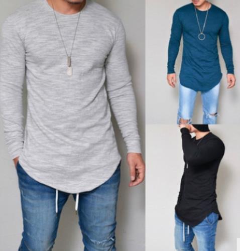 Men's T-shirt Top Solid Long Sleeve Men Casual T-shirt