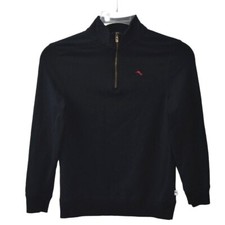 Tommy Bahama Boys Kids Black Quarter-Zip Pullover Sweatshirt L 10 12 Cotton