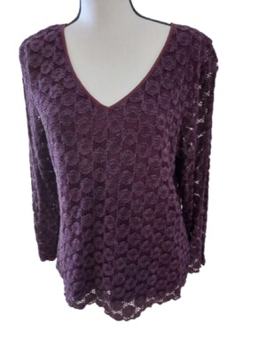 BIYAYCDA BRAND Purple Sweater Woman Size 1X Long Sleeve Lacy Lined