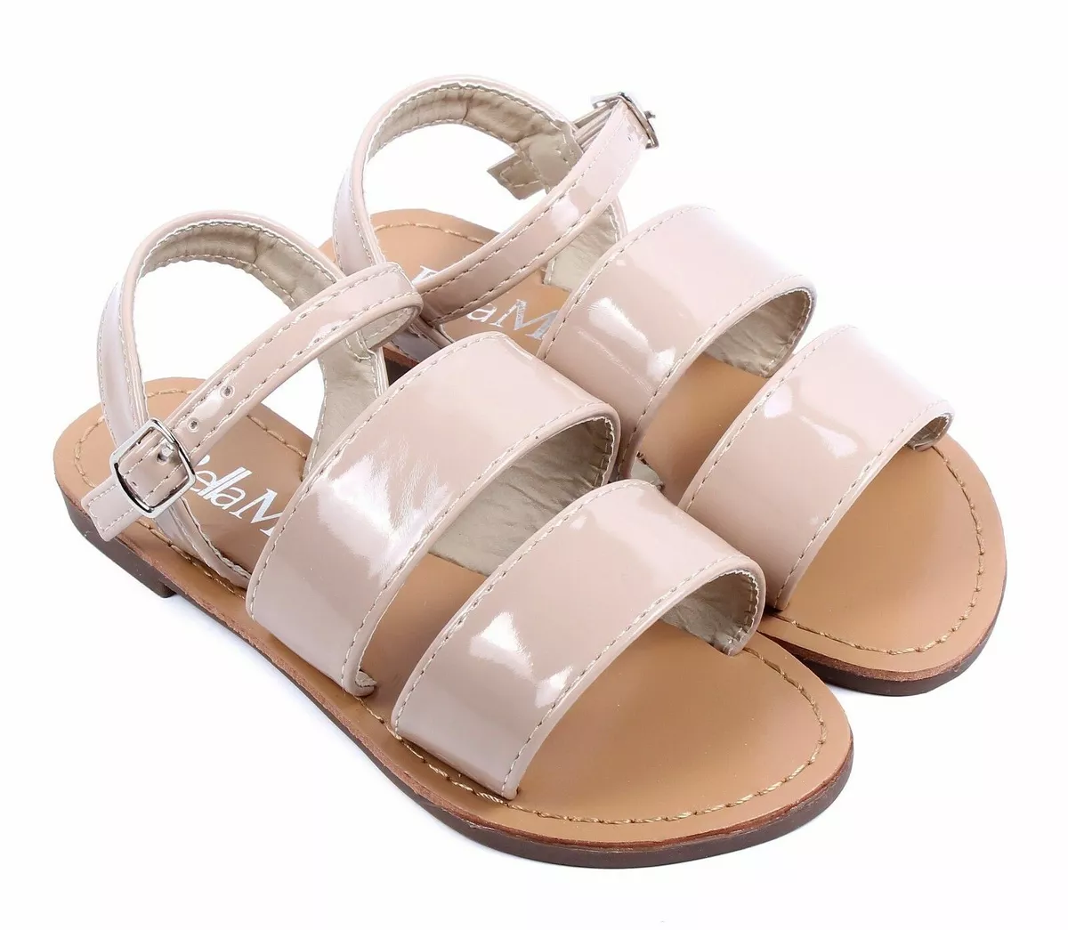 Beige Cute Strappy Buckle Kids Girls Sandals Flats Youth Casual