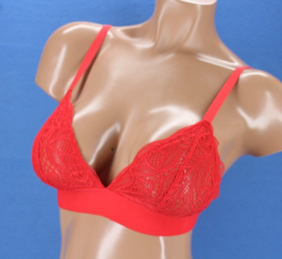 Lively Red Lace Wireless Unlined Bralette Bra Size Medium #D4541