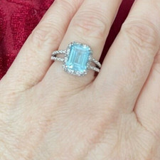 Pre-owned Blue  Clear Crystal Ring on 925 Sterling Silver Band  Size 7