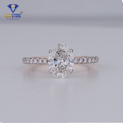 2.166 TCW Oval & Round Cut Labgrown Diamond Ring 925 silver Labstone