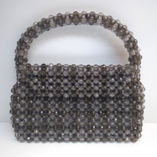 Vintage Small Portable Silver and Gray Beaded Handbag Purse 6x10" Cute