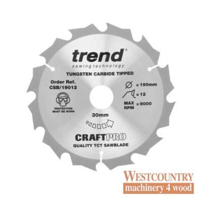 Trend CraftPro Universal Holz Trennsägeblatt - 190 mm Durchmesser x 2,4 Kerbe x 30 Bohrungen 12T