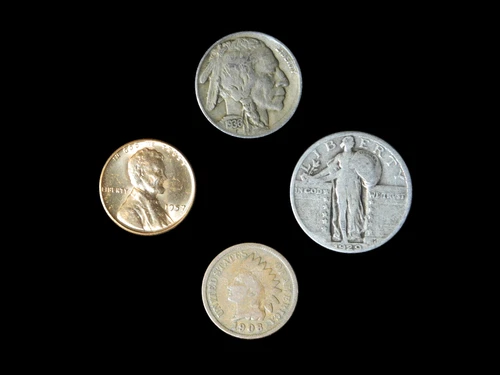 4 Coin US Estate Lot Set Buffalo Indian Head BU Wheat & Standing Liberty