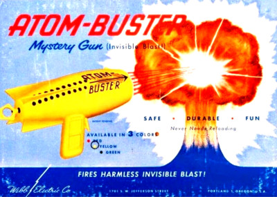 Vintage Atom Buster Ray Gun Toy Ad on Magnet 2.5'' x 3.5'' tin base laminated