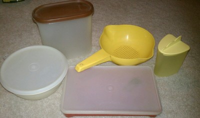 Vintage Tupperware Lot of 5 - Strainer Cheese Bacon Lunchmeat Brown Yellow Red