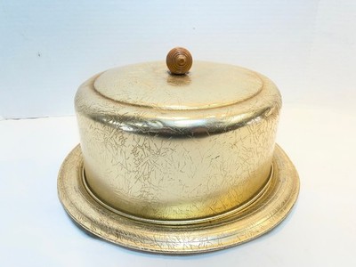 Vintage West Bend Cake Dome Carry Keeper Gold Kitchen MCM Acorn Oak