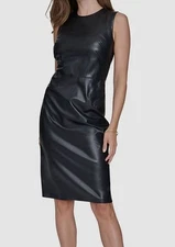 Halston Women's Black Faux-Leather Sleeveless Sheath Dress Size 2