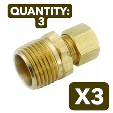 3-PACK LOT Anderson Metals 3/16" Compression x 1/8" MPT Brass Male Union Adapter