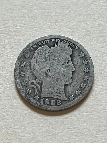 1902 P Barber Quarter - U.S. 25 cents 90% silver coin