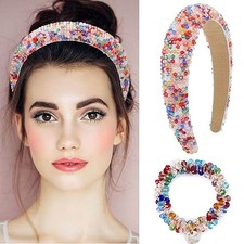Wide Baroque Headbands Glitter Rhinestone Hairbands with Beaded Hair colorful