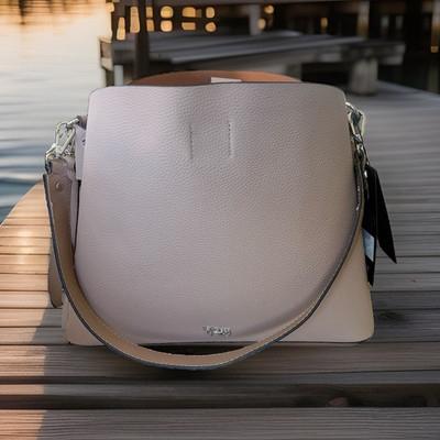 Matthew + Julian Warm Greige Pebbled Shoulder/Crossbody Bag, Detachable Strap