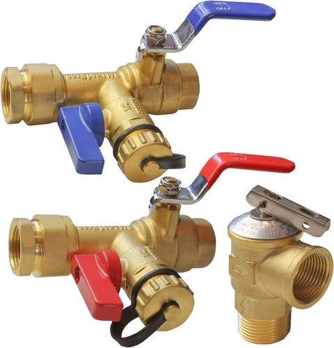Kit válvula servicio calentador agua sin tanque 3/4" con alivio presión