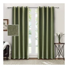 Blackout Curtain for Bedroom and Living Room, Grommet Linen Textured Darkenin...
