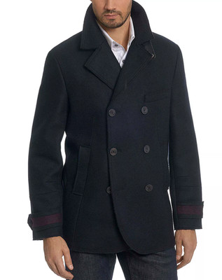 Robert Graham Cascade Pea Coat Men s Large Navy Wool Blend Double Breasted