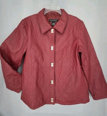 DIALOGUE Women L (Like M) Red Leather LongSleeve Toggle Front Jacket (see measur