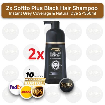2x Softto Plus Black Hair Shampoo - Instant Grey Coverage & Natural Dye 2x350ml