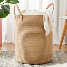 15Dx20H inches Jute Woven Hamper Laundry Basket Wicker Rope Clothes Hamper fo...