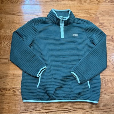 L.L. Bean Sweatshirt Womens XL Green Snap Henley Mock Neck Pullover Knit Ribbed