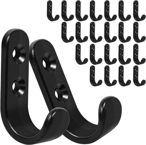 24PCS Coat Hooks Wall Mounted, Metal Single Prong Standard, 24 Pcs Black