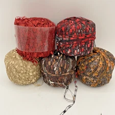Lot of 5 - Ladder Ribbon Yarn - Partial Spools / Skeins - Autumn Colors
