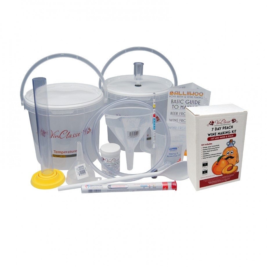 Wine Making Starter Equipment Set With VinClasse Peach Ingredient Kit - 6 Bottle
